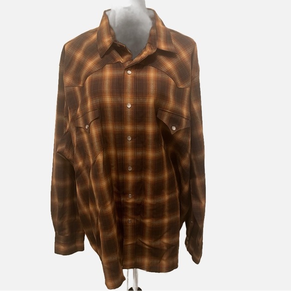 VTG CC Filson Brown Plaid Western Wool Pearl Snap Button-Up Shirt Rodeo XXL - Picture 1 of 8